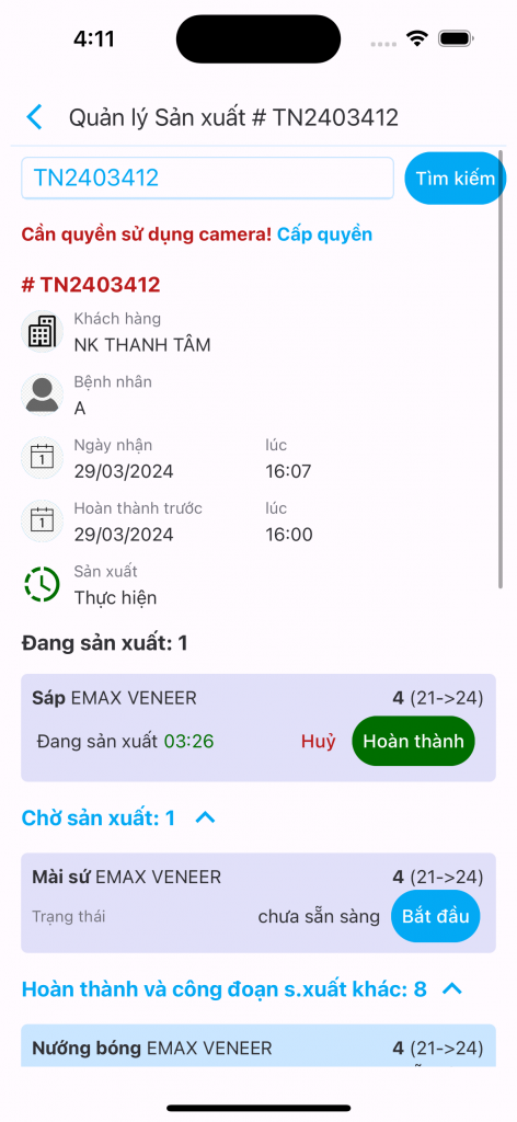 Chi tiết một đơn hàng dành cho Kỹ thuật viên - Digital Profile